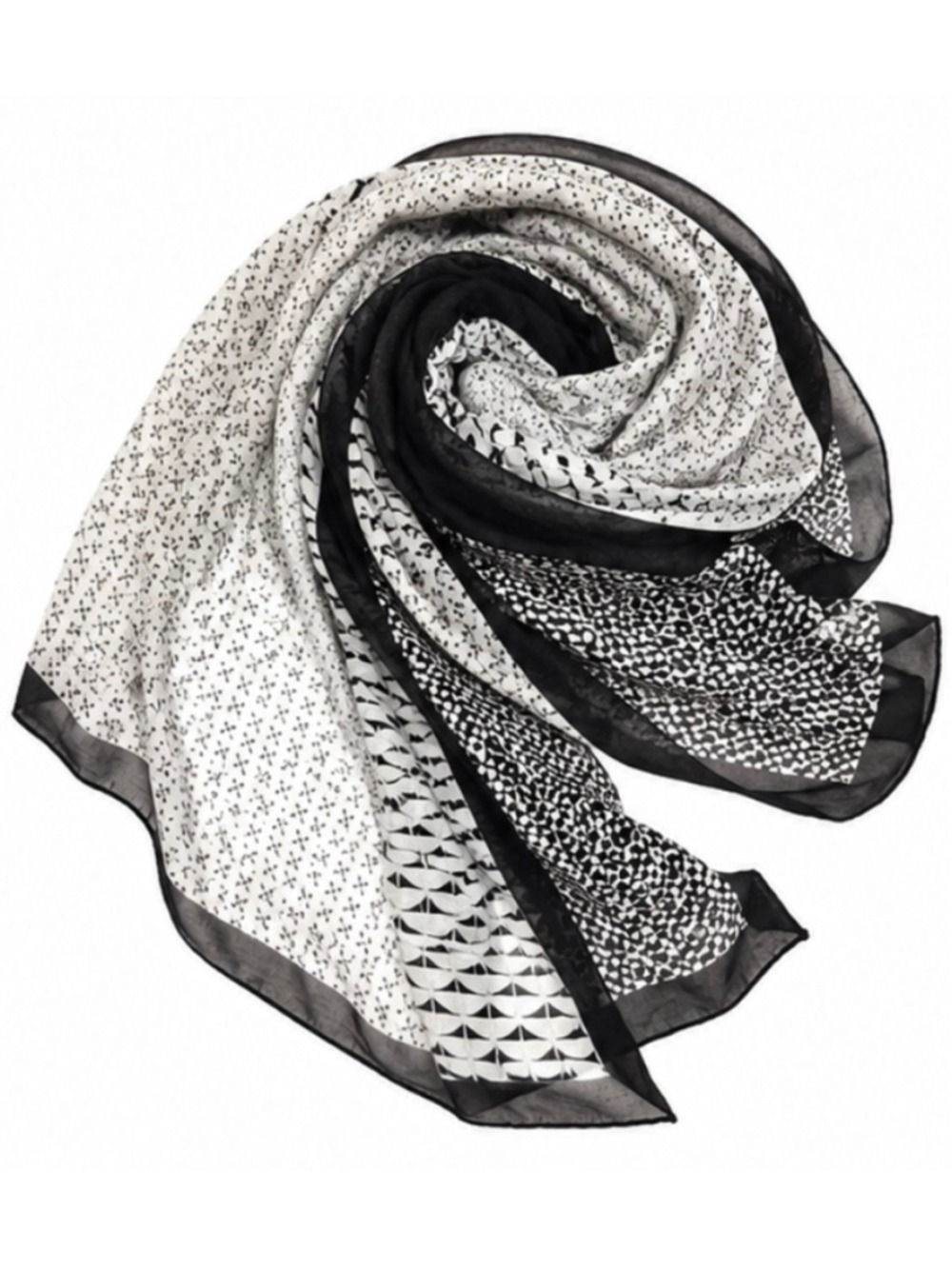 Monoprix Femme Scarf Black White Geometric Print 100% Silk Luxury New